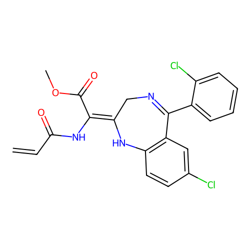 Acetic acid, (7-chloro-5-(2-chlorophenyl)-1,3-dihydro-2H-1,4-benzodiazepin-2-ylidene)((1-oxo-2-propenyl)amino)-, methyl ester structure