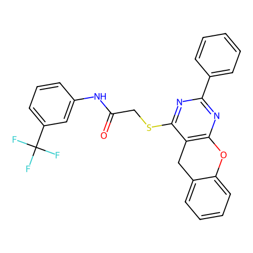 2-({2-PHENYL-5H-CHROMENO[2,3-D]PYRIMIDIN-4-YL}SULFANYL)-N-[3-(TRIFLUOROMETHYL)PHENYL]ACETAMIDE structure