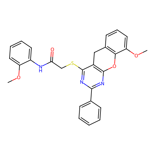 2-({9-METHOXY-2-PHENYL-5H-CHROMENO[2,3-D]PYRIMIDIN-4-YL}SULFANYL)-N-(2-METHOXYPHENYL)ACETAMIDE structure