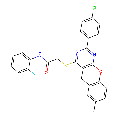 2-{[2-(4-CHLOROPHENYL)-7-METHYL-5H-CHROMENO[2,3-D]PYRIMIDIN-4-YL]SULFANYL}-N-(2-FLUOROPHENYL)ACETAMIDE structure