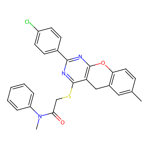 2-{[2-(4-CHLOROPHENYL)-7-METHYL-5H-CHROMENO[2,3-D]PYRIMIDIN-4-YL]SULFANYL}-N-METHYL-N-PHENYLACETAMIDE structure