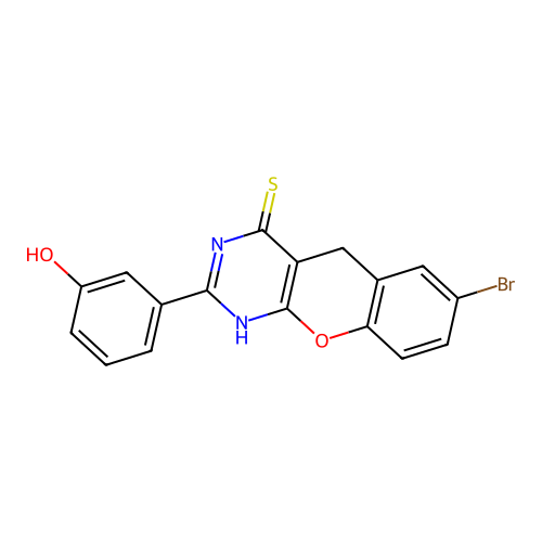 7-Bromo-2-(3-hydroxyphenyl)-1,5-dihydrochromeno[2,3-d]pyrimidine-4-thione structure