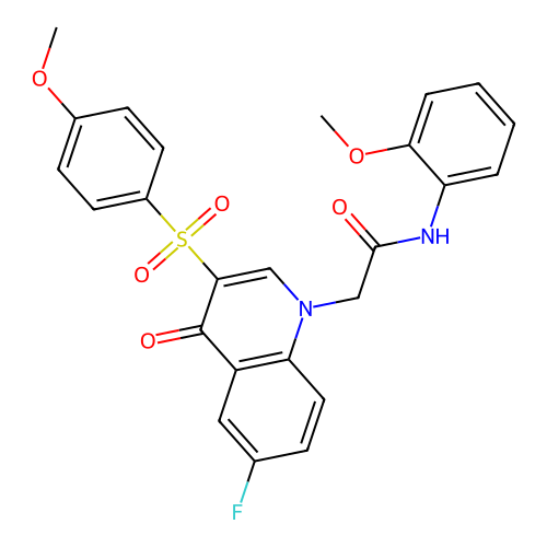 2-[6-fluoro-3-(4-methoxybenzenesulfonyl)-4-oxo-1,4-dihydroquinolin-1-yl]-N-(2-methoxyphenyl)acetamide structure