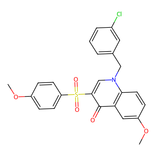 1-[(3-Chlorophenyl)methyl]-6-methoxy-3-(4-methoxyphenyl)sulfonylquinolin-4-one structure