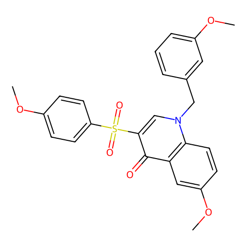 6-Methoxy-1-[(3-methoxyphenyl)methyl]-3-(4-methoxyphenyl)sulfonylquinolin-4-one structure