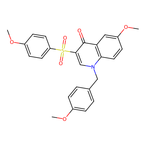 6-methoxy-3-(4-methoxybenzenesulfonyl)-1-[(4-methoxyphenyl)methyl]-1,4-dihydroquinolin-4-one structure