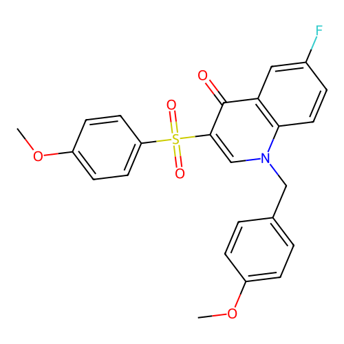 6-fluoro-3-(4-methoxybenzenesulfonyl)-1-[(4-methoxyphenyl)methyl]-1,4-dihydroquinolin-4-one structure