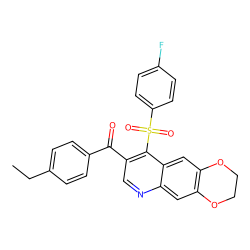 8-(4-ethylbenzoyl)-9-(4-fluorobenzenesulfonyl)-2H,3H-[1,4]dioxino[2,3-g]quinoline structure
