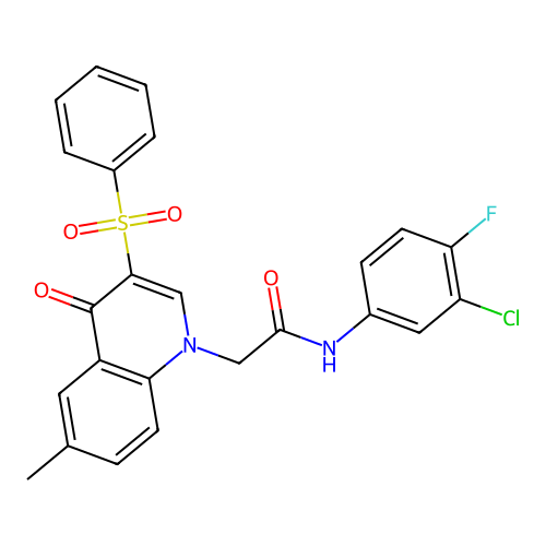 2-[3-(benzenesulfonyl)-6-methyl-4-oxo-1,4-dihydroquinolin-1-yl]-N-(3-chloro-4-fluorophenyl)acetamide structure
