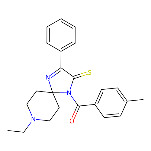 8-Ethyl-1-(4-methylbenzoyl)-3-phenyl-1,4,8-triazaspiro[4.5]dec-3-ene-2-thione structure