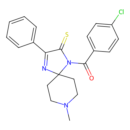 1-(4-Chlorobenzoyl)-8-methyl-3-phenyl-1,4,8-triazaspiro[4.5]dec-3-ene-2-thione structure