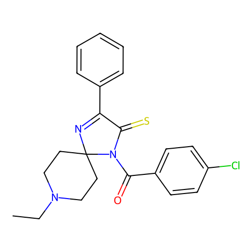 1-(4-Chlorobenzoyl)-8-ethyl-3-phenyl-1,4,8-triazaspiro[4.5]dec-3-ene-2-thione structure