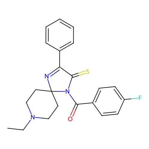 8-Ethyl-1-(4-fluorobenzoyl)-3-phenyl-1,4,8-triazaspiro[4.5]dec-3-ene-2-thione structure