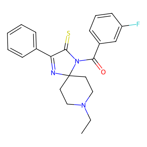 8-Ethyl-1-(3-fluorobenzoyl)-3-phenyl-1,4,8-triazaspiro[4.5]dec-3-ene-2-thione structure