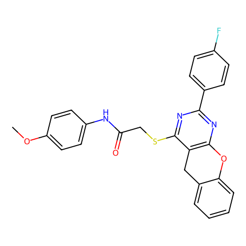 2-{[2-(4-fluorophenyl)-5H-chromeno[2,3-d]pyrimidin-4-yl]sulfanyl}-N-(4-methoxyphenyl)acetamide structure