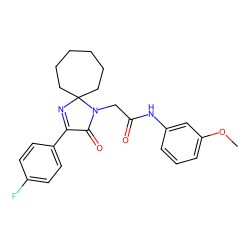 2-[3-(4-fluorophenyl)-2-oxo-1,4-diazaspiro[4.6]undec-3-en-1-yl]-N-(3-methoxyphenyl)acetamide structure