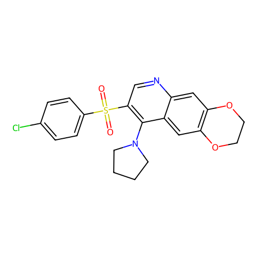 1-[8-(4-chlorobenzenesulfonyl)-2H,3H-[1,4]dioxino[2,3-g]quinolin-9-yl]pyrrolidine structure