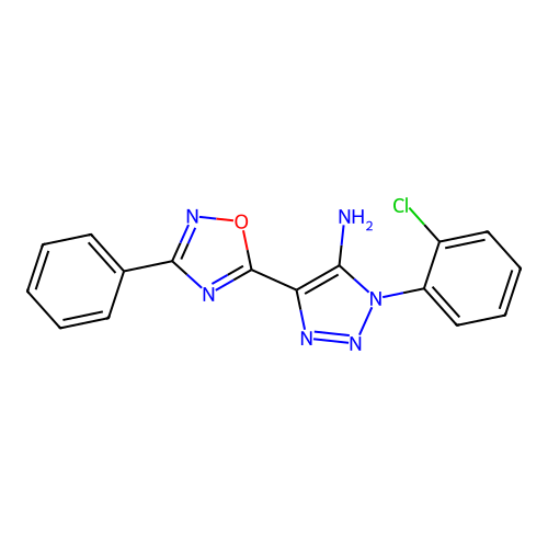 1-(2-chlorophenyl)-4-(3-phenyl-1,2,4-oxadiazol-5-yl)-1H-1,2,3-triazol-5-amine structure