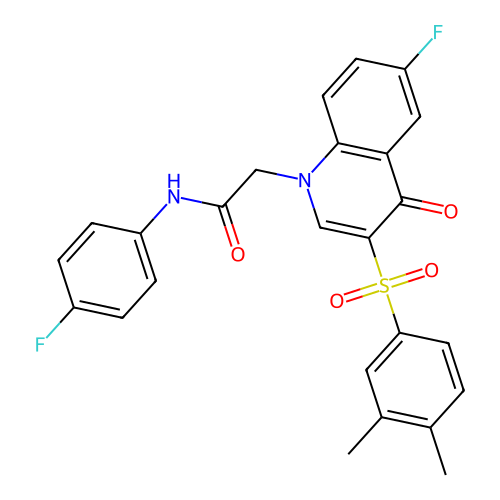 2-[3-(3,4-dimethylbenzenesulfonyl)-6-fluoro-4-oxo-1,4-dihydroquinolin-1-yl]-N-(4-fluorophenyl)acetamide structure