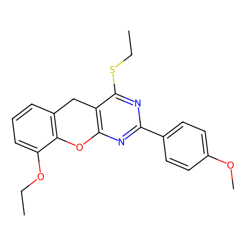 9-ethoxy-4-(ethylsulfanyl)-2-(4-methoxyphenyl)-5H-chromeno[2,3-d]pyrimidine structure