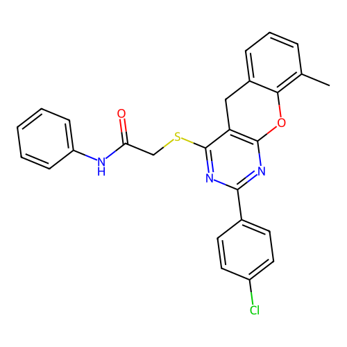 2-{[2-(4-chlorophenyl)-9-methyl-5H-chromeno[2,3-d]pyrimidin-4-yl]sulfanyl}-N-phenylacetamide structure