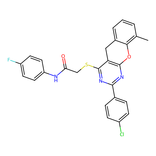 2-{[2-(4-CHLOROPHENYL)-9-METHYL-5H-CHROMENO[2,3-D]PYRIMIDIN-4-YL]SULFANYL}-N-(4-FLUOROPHENYL)ACETAMIDE structure
