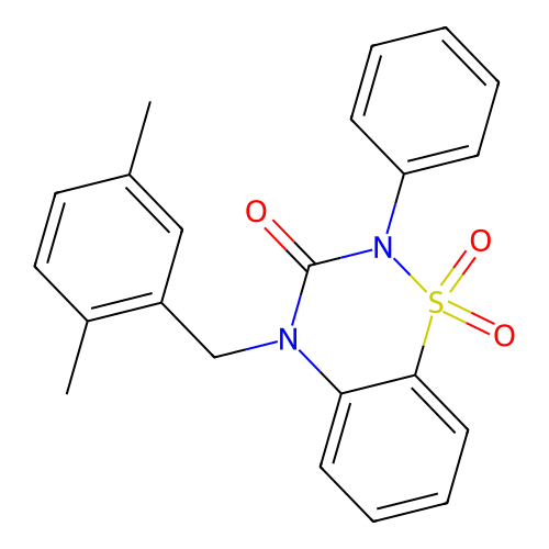 4-(2,5-dimethylbenzyl)-2-phenyl-2H-1,2,4-benzothiadiazin-3(4H)-one 1,1-dioxide structure