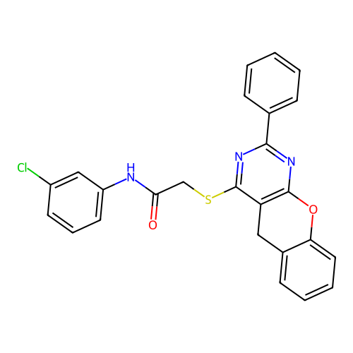 N-(3-CHLOROPHENYL)-2-({2-PHENYL-5H-CHROMENO[2,3-D]PYRIMIDIN-4-YL}SULFANYL)ACETAMIDE structure