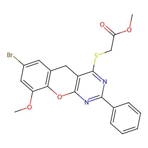 METHYL 2-({7-BROMO-9-METHOXY-2-PHENYL-5H-CHROMENO[2,3-D]PYRIMIDIN-4-YL}SULFANYL)ACETATE structure
