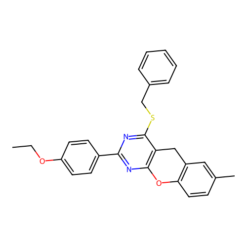4-(benzylsulfanyl)-2-(4-ethoxyphenyl)-7-methyl-5H-chromeno[2,3-d]pyrimidine structure