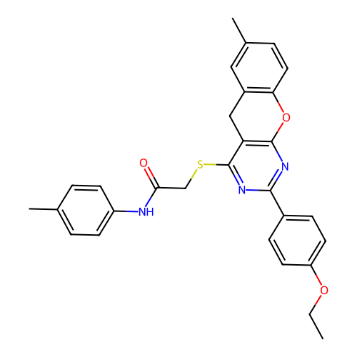 2-{[2-(4-ethoxyphenyl)-7-methyl-5H-chromeno[2,3-d]pyrimidin-4-yl]sulfanyl}-N-(4-methylphenyl)acetamide structure