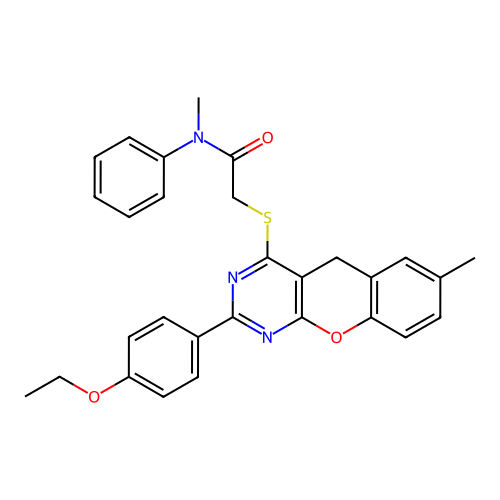 2-{[2-(4-ethoxyphenyl)-7-methyl-5H-chromeno[2,3-d]pyrimidin-4-yl]sulfanyl}-N-methyl-N-phenylacetamide structure