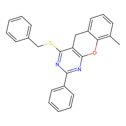 4-benzylsulfanyl-9-methyl-2-phenyl-5H-chromeno[2,3-d]pyrimidine structure