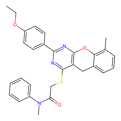 2-{[2-(4-ethoxyphenyl)-9-methyl-5H-chromeno[2,3-d]pyrimidin-4-yl]sulfanyl}-N-methyl-N-phenylacetamide structure