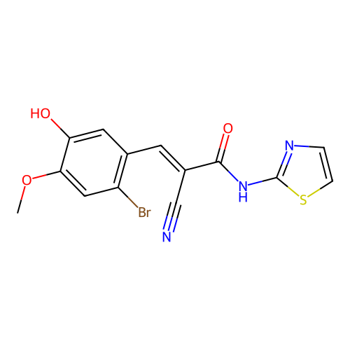3-(2-bromo-5-hydroxy-4-methoxyphenyl)-2-cyano-N-(1,3-thiazol-2-yl)prop-2-enamide structure