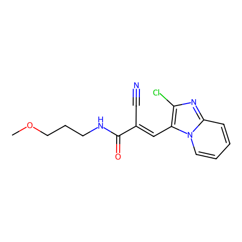 3-{2-chloroimidazo[1,2-a]pyridin-3-yl}-2-cyano-N-(3-methoxypropyl)prop-2-enamide structure