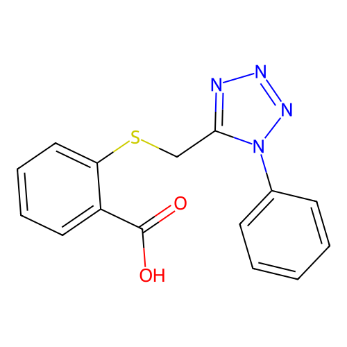 2-{[(1-phenyl-1H-1,2,3,4-tetrazol-5-yl)methyl]sulfanyl}benzoic acid structure
