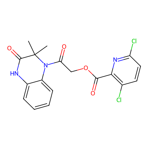 2-(2,2-dimethyl-3-oxo-1,2,3,4-tetrahydroquinoxalin-1-yl)-2-oxoethyl 3,6-dichloropyridine-2-carboxylate structure