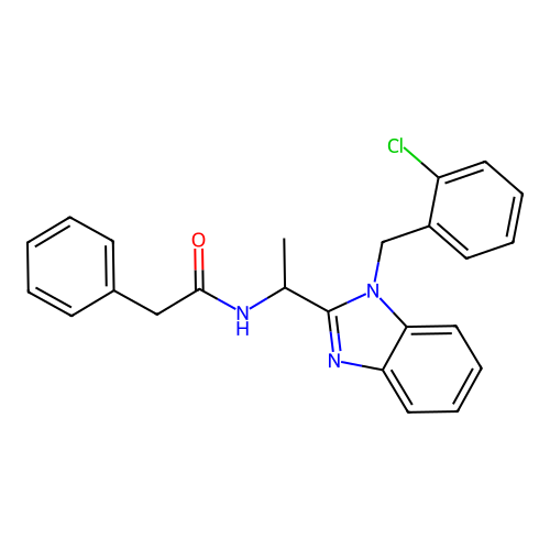 N-({1-[(2-chlorophenyl)methyl]benzimidazol-2-yl}ethyl)-2-phenylacetamide structure