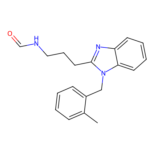 N-[3-[1-[(2-methylphenyl)methyl]benzimidazol-2-yl]propyl]formamide structure