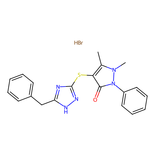 4-((5-Benzyl-4H-1,2,4-triazol-3-yl)thio)antipyrine hydrobromide structure