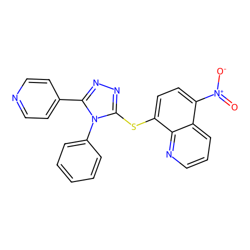 Quinoline, 5-nitro-8-((4-phenyl-5-(4-pyridyl)-4H-1,2,4-triazol-3-yl)thio)- structure