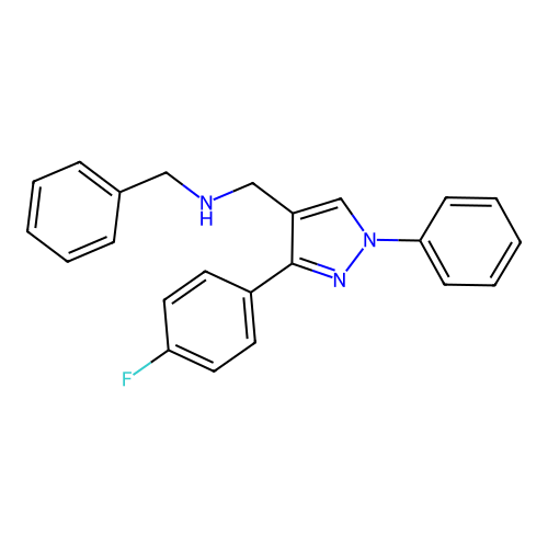 N-[[3-(4-fluorophenyl)-1-phenyl-4-pyrazolyl]methyl]-1-phenylmethanamine structure