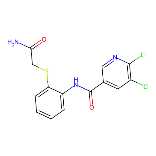 N-{2-[(carbamoylmethyl)sulfanyl]phenyl}-5,6-dichloropyridine-3-carboxamide structure