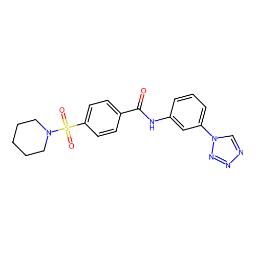4-(piperidin-1-ylsulfonyl)-N-[3-(1H-tetrazol-1-yl)phenyl]benzamide structure