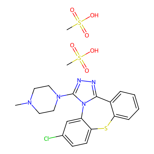 Dibenzo(b,f)-1,2,4-triazolo(4,3-d)(1,4)thiazepine, 6-chloro-3-(4-methyl-1-piperazinyl)-, dimethanesulfonate structure