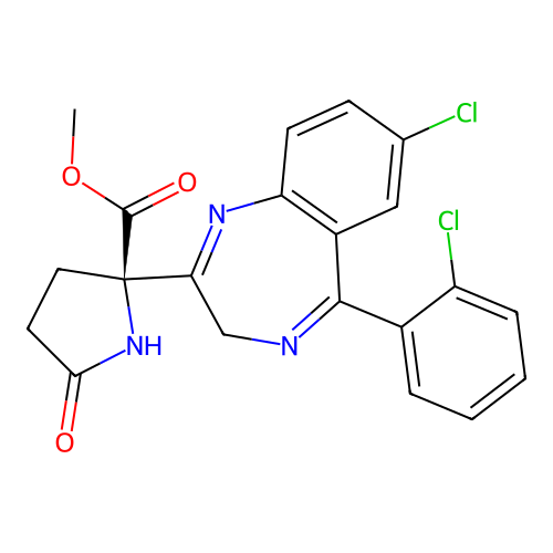 Proline, 2-(7-chloro-5-(2-chlorophenyl)-3H-1,4-benzodiazepin-2-yl)-5-oxo-, methyl ester structure