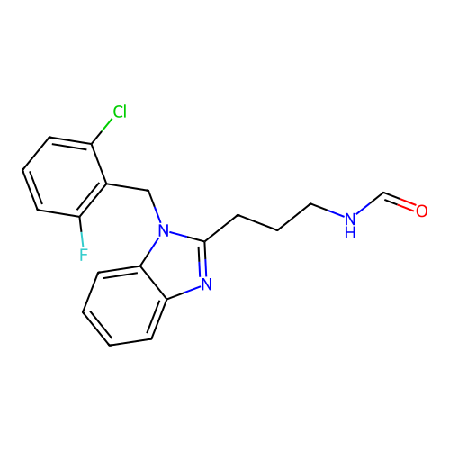 N-[3-[1-[(2-chloro-6-fluorophenyl)methyl]benzimidazol-2-yl]propyl]formamide structure