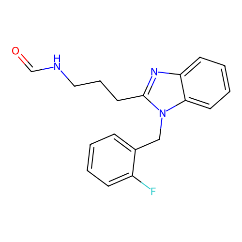 N-[3-[1-[(2-fluorophenyl)methyl]benzimidazol-2-yl]propyl]formamide structure
