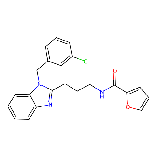 N-(3-{1-[(3-chlorophenyl)methyl]benzimidazol-2-yl}propyl)-2-furylcarboxamide structure